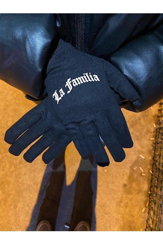 La Familia Reflektörlü Siyah Kumaş Eldiven1-fosfor-esnek-kış-drill-kar-motor-bisiklet Siyah