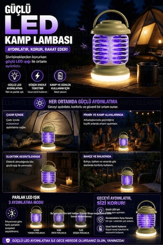 Usb Şarjlı Led Sivrisinek Öldürücü Kamp Lambası Uv Mor Işıklı Elektrikli Sinek Kovucu Bahçe Balkon Ç