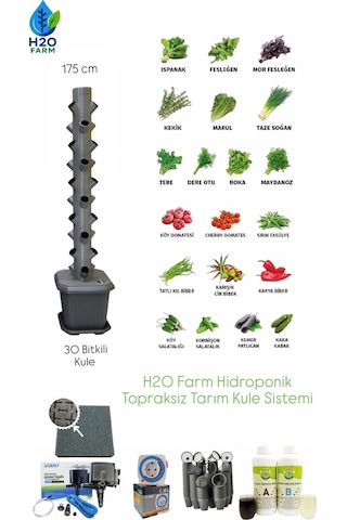 Hidroponik Dikey Tarım Kule Sistemi Seti - 30 Bitkilik Sistem