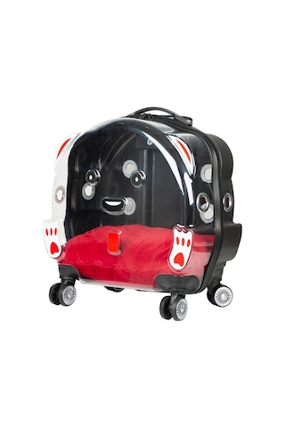 Gobypet Şeffaf Tekerlekli Kedi Köpek Taşıma Valizi Çekçekli Büyük Model Koyu Gri