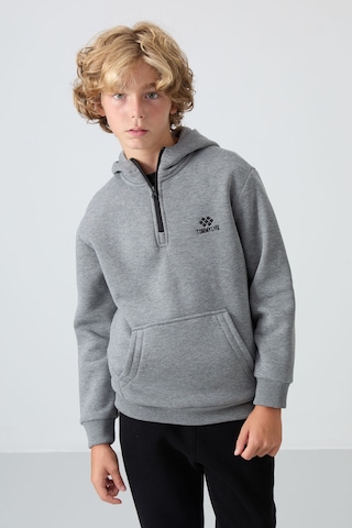Tommylife Gri Melanj Pamuklu Kalın İçi Tüylü Yumuşak Dokulu Standart Fit Nakışlı Erkek Çocuk Sweatshirt - 112 Gri Melanj
