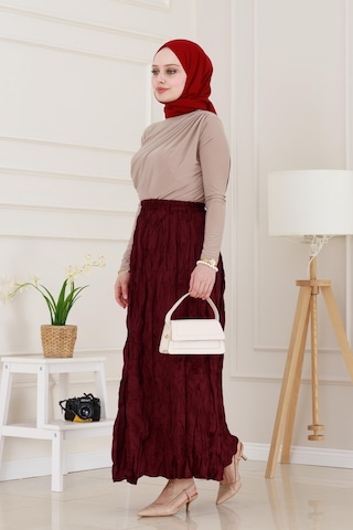 Sevitli Beli Lastikli Kraş Etek-bordo-4974 Bordo