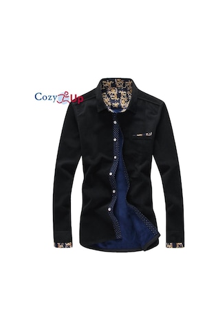 Cosy Up Fitilli Kadife Sıcak Erkek Polar Gömlek Kış İçin Sıcak Gömlek Mavi