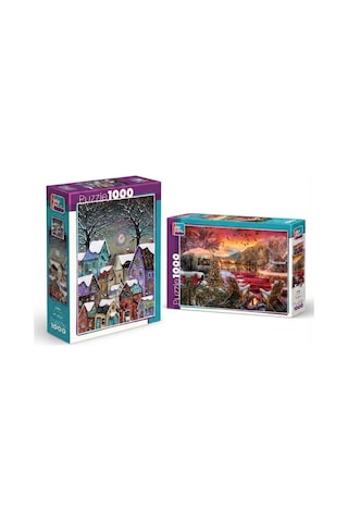 Kar Masalı Ve Göç Yolu İkili Set - 2 X 1000 Parça Manzara İkili Puzzle Seti