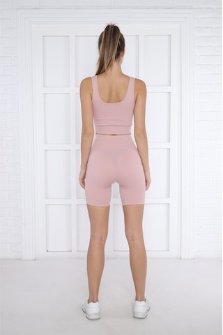 Escetic Kadın Spor Pembe Toparlayıcı, Yüksek Bel Fitnes Bra Şort-tayt Takım-4312 - Xs
