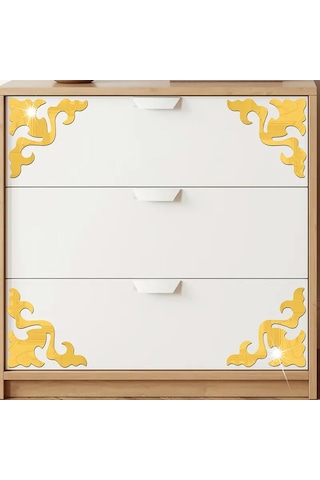 Yaprak-motif Desenli Pleksi Köşe Ayna Gold Gold