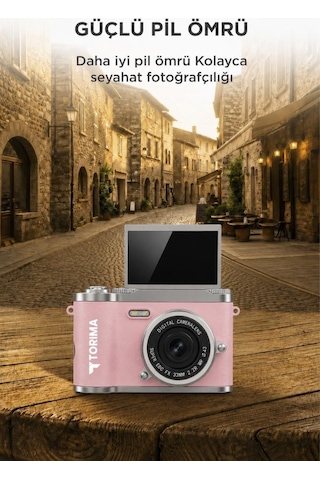 Mini Dijital Retro Kamera 48mp 8x Zoom Flip Ekranlı Selfie Video Vlog Kamerası Cmr51 Pembe
