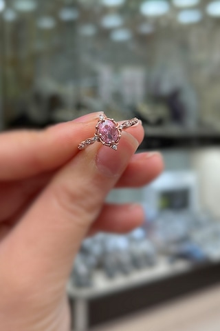925 Ayar Gümüş Oval Pembe Taşlı Vintage Tasarım Kadın Yüzük Rose