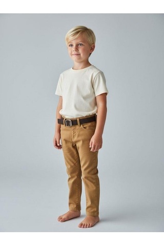 Zekids Erkek Çocuk Kemerli Gabardin Pantolon-16347 Bej