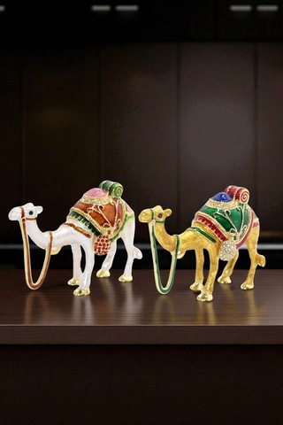 Tekli Deve Figürü Kristal Taşlı Biblo