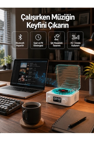 Dekoratif Gece Işıklı Bluetooth Hoparlör Zaman Ve Pil Ekranlı - 5000