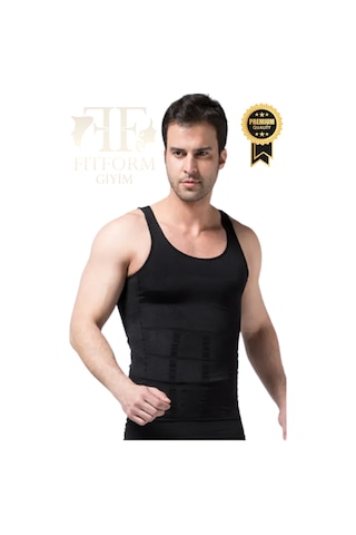 Fitform Giyim Fitform Erkek Jinekomasti Korsesi - Göbek Ve Karın Toparlayıcı Dik Duruş Destekli Atlet Korse Siyah