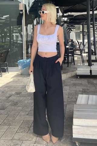 Madmext Lacivert Yüksek Bel Rahat Kesim Bol Paça Pantolon Mg2120-lacivert Lacivert