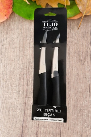 2 Li Paslanmaz Çelik Tırtıklı Meyve Ve Sebze Bıçağı Stainless Steel, Dayanıklı Ve Keskin Siyah