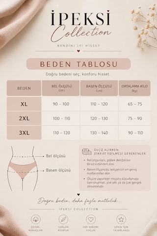 İpeksi Collection %100 Pamuklu Yüksek Bel Fitilli Günlük Külot 3lü Paket Ten