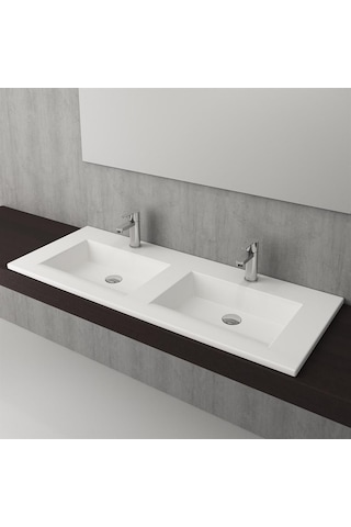 Bocchi Milano Çift Gözlü Lavabo 120 CM Parlak Beyaz 1111-001-0126