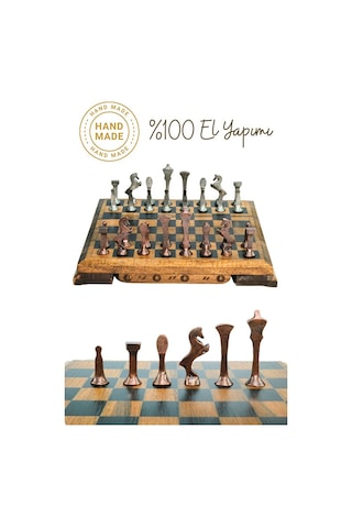 Mc53 Satranç Takımı El Yapımı Gerçek Ceviz Ağacı Satranç Tahtası Antik Metal Satranç Taşları
