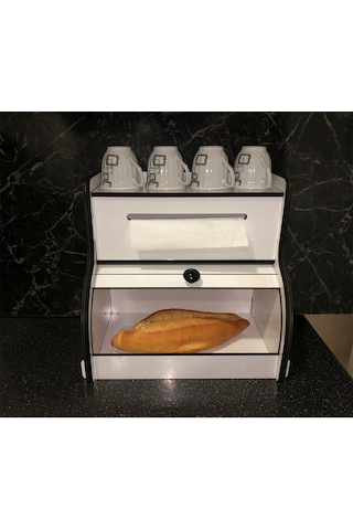 Ekmeklik New Bread Box,Havlu Peçetelik Saklama Gözlü, Baharatlık Rafı, Dekoratif Demonte Peçetelik Beyaz