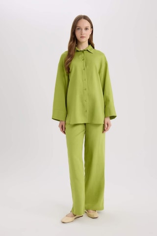 Defacto Relax Fit Keten Karışımlı Uzun Kollu Gömlek Tunik D8183ax25spgn698 Yeşil