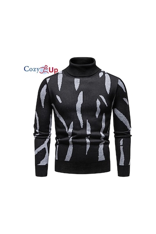 Cozy Up Erkek Kalınlaştırılmış Ve Kabarık Yüksek Yaka Kazak Siyah