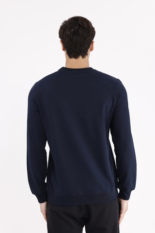 Rowinger Minimal Göğüs İşlemeli Rahat Kalıp Esnek Manşetli Mevsimlik Bisiklet Yaka Sweatshirt Navyblue
