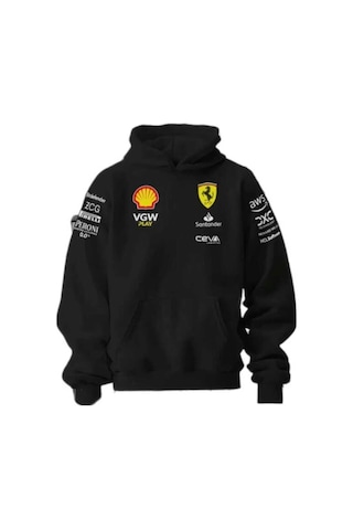 Hunors Sportswear & Company Özel Tasarım Yarışçı Baskılı Unisex Model Pamuklu Kapüşonlu Sweatshirt SIYAH