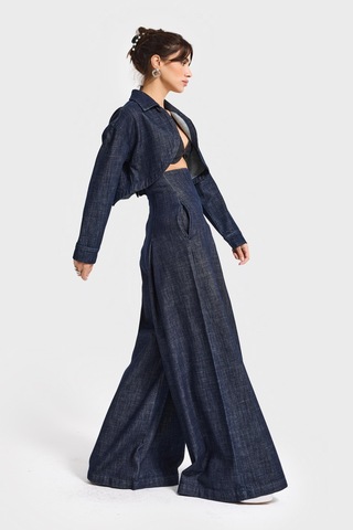 it's basic Kadın İndigo Renk 7w5-50 Süper Palazzo Fit Yüksek Bel Özel Tasarım Denim Jean