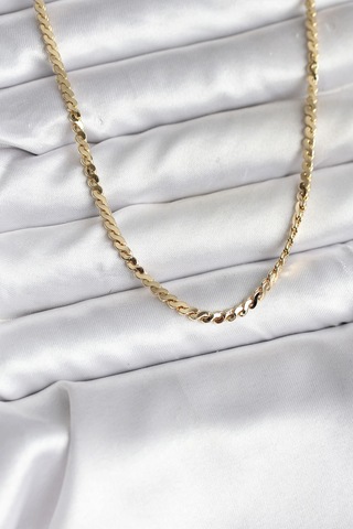 14k Gold Renk Kaplama Ezme Yılan Zincir Model Cm Kadın Kolye Çok Renkli