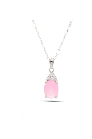 Midyat Nurtaş Gümüş 201021903 Pembe Kuvars ve Zirkon Taşlı 925 Ayar Gümüş Kadın Kolye