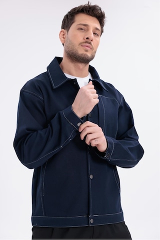 Erkek Dikiş Detaylı Oversize Gabardin Ceket - Mont-392 Lacivert