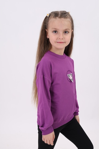 Toontoy Kız Çocuk Relax Fit Bisiklet Yaka Düşük Omuz Nakış Baskılı Sweatshirt - 2 İplik Mor