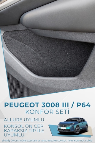 Peugeot 3008 Iıı / P64 Uyumlu Konfor Seti - Araç İçi Eşya Ceplerine Özel Kumaş Kaplama Allure / Kapaksız Cep
