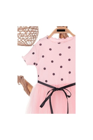 Puantiyeli Pembe Doğum Günü Ve Özel Günler İçin Kız Çocuk Tüllü Elbise 2-7 Yaş Aralığı Pembe