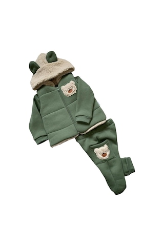 Altıntaş Baby Peluş Ayı Baskılı Üçlü Erkek Takım Yeşil Yeşil