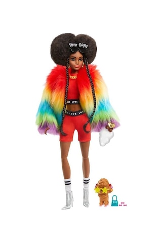 Barbie Extra Gökkuşağı Renkli Ceketli Bebek Köpek Figürü