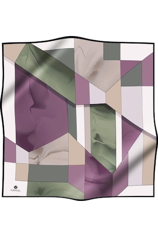 Vissona %100 Twill İpek Geometrik Desenli Gül Kurusu - Haki Renkli 90x90 Eşarp Dikim Şekli : El Dikişi Çok Renkli