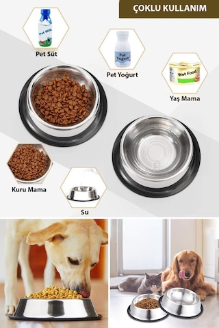 Technojet 2 Adet Metal Kedi ve Köpek Mama Su Kabı 22 cm