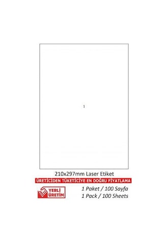 A1-2000 Ebat 297 X 210 MM Lazer Etiket A4 Sayfada 1 Etiket 500