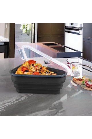 Reedark 5'li Mikrodalga Tepsili Katlanabilir Pizza Saklama Kabı - Bpa İçermez, Dondurucu Ve Bulaşık Makinesi Uyumlu Siyah