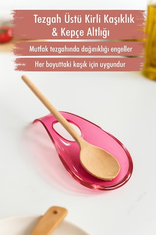 Akrilik Mürdüm Tezgah Üstü Kirli Kaşıklık & Kepçe Altlığı Pembe