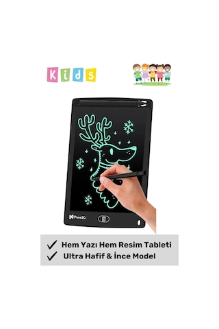 Premium Lcd Ekranlı Kalemli Dijital Çizim Tableti Yazı Tahtası Boyama Resim 8,5 Inç Akıllı Tablet Çok Renkli