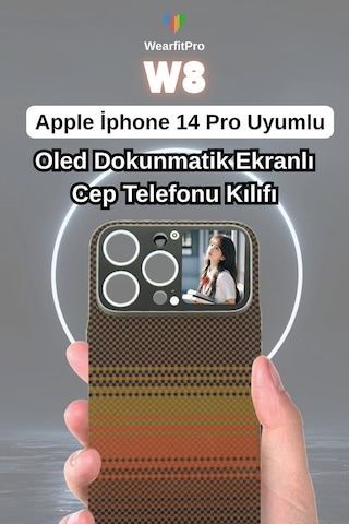 W8 Oled Dokunmatik Akıllı Ekranlı Apple Uyumlu iPhone 14 Pro Karbon Ultra İnce Cep Telefonu Kılıfı