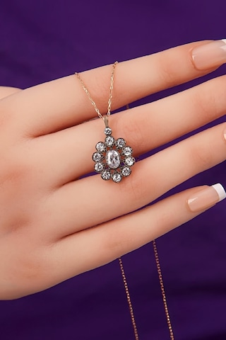 925 Ayar Gümüş Kalem Rodajlı Beyaz Zirkon Taşlı Bayan Kolye