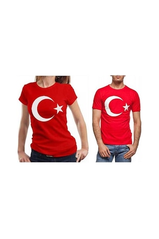 Bohem Stil Unisex Kırmızı Türk Bayraklı Kısa Kol T-shirt-8911 Kirmizi