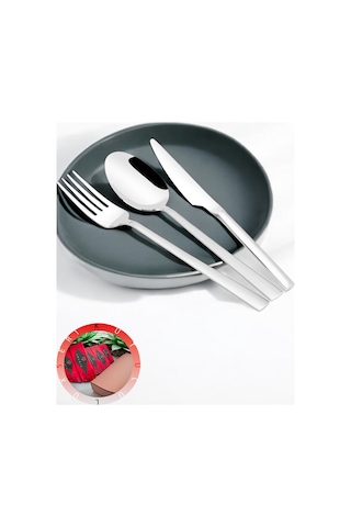 Gökdil Asya Silver 18 Parça 6 Kişilik Sade Çatal & Kaşık & Bıçak Yemek Takımı Ekru