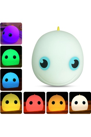 Springsun Yumuşak Dokulu Bebek Gece Lambası - 7 Renkli Dokunmatik Kontrollü Şarj Edilebilir Yunus Şeklinde Led Işık Çok Renkli