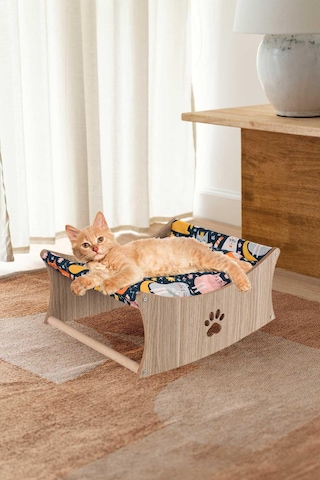 Gobypet Ahşap Kedi Salıncağı Sallanan Kedi Yatağı + Paspas