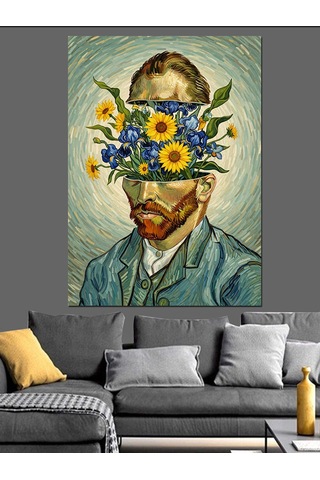 Van Gogh Çiçekli Portre Dekoratif Kanvas - Mdf Ahşap Tablo