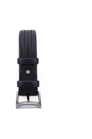 Gönderi R Lacivert Antik Hakiki Deri 3,5 Cm Örgü Desenli Klasik Kemer Lacivert