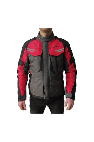 Venom Kopenhag Motosiklet Montu Gri-kırmızı Full Koruma Motorcu Montu